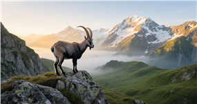 站在山之巅悬崖峭壁上的野生羚羊图片